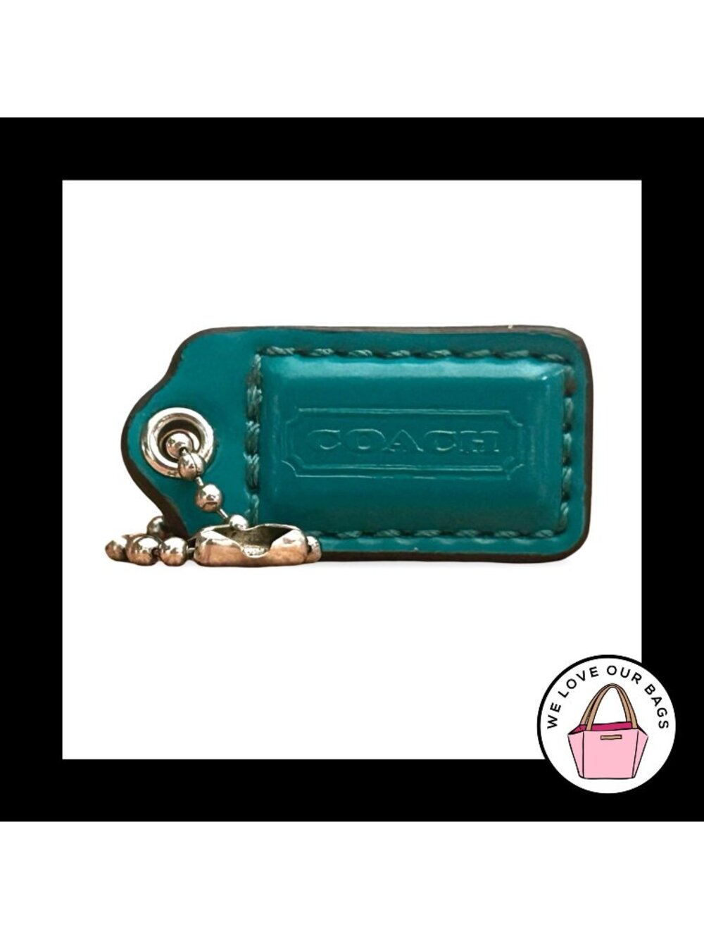 COACH HANG TAG 1.5" Green Patent Leather Bag Charm Keychain Fob Nickel Small